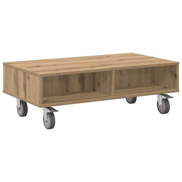 vidaXL Side Table with Wheels Artisan Oak 90 x 50 x 30 cm