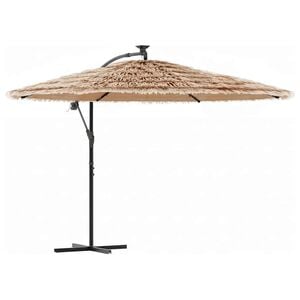 vidaXL Garden Parasol with LEDs and Steel Pole Brown 246x246x230 cm