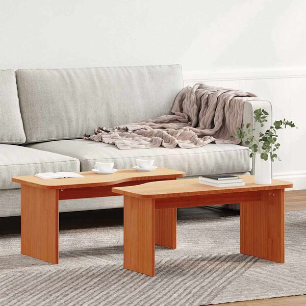 vidaXL Coffee Table 2 pcs Wax Brown Solid pine wood