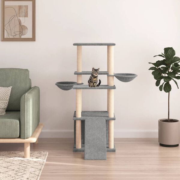 vidaXL Cat Tree with Sisal Scratching Posts Light Grey 133 cm