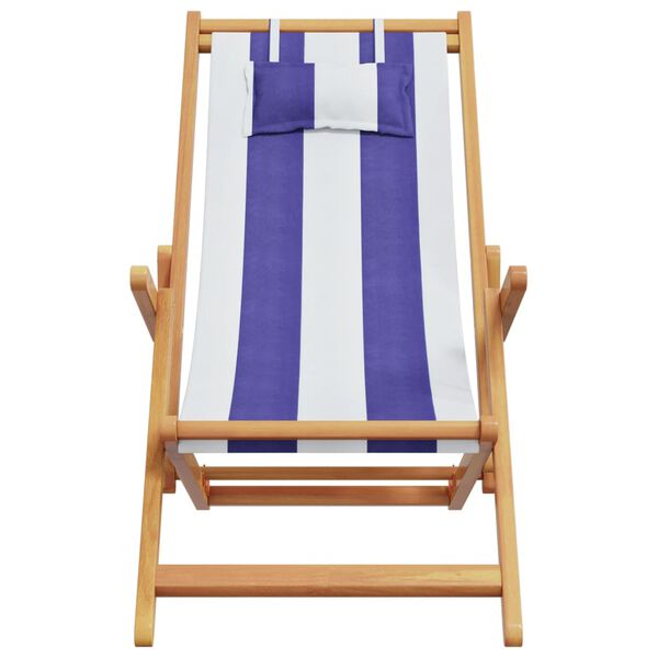 vidaXL Folding Beach Chairs 2 pcs Blue and White Fabric and Solid Wood