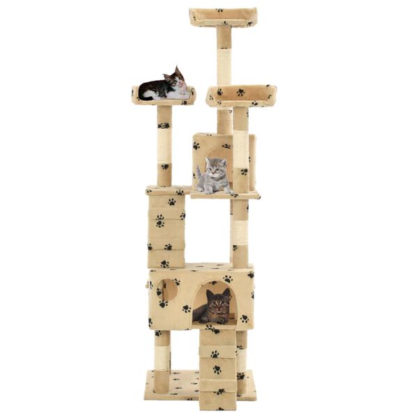 vidaXL Cat Tree with Sisal Scratching Posts 170 cm Paw Prints Beige