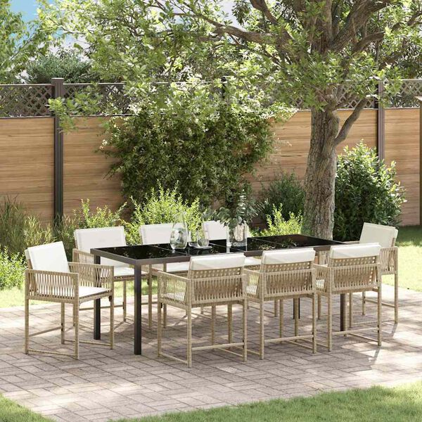 vidaXL Garden Dining Set 9 pcs Beige Poly Rattan