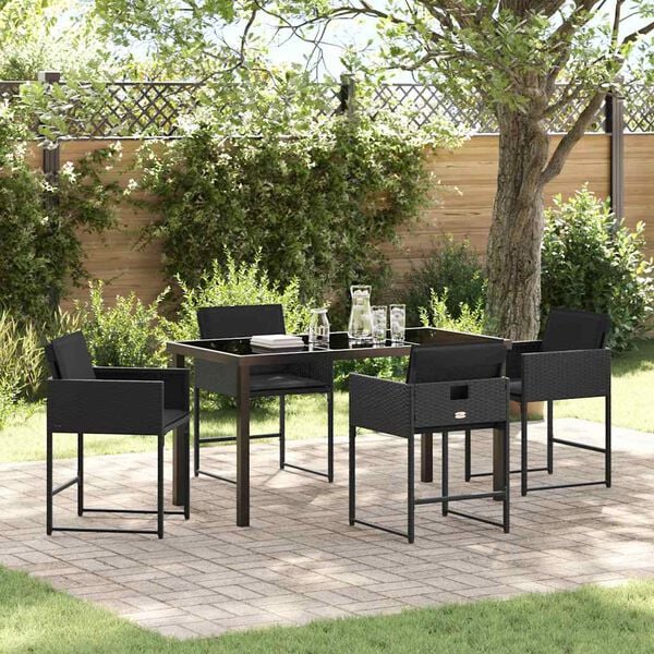 vidaXL Garden Dining Set 5 pcs Black Poly Rattan
