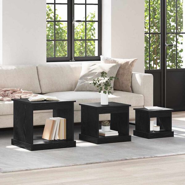vidaXL Coffee Table 3 pcs Black Oak Engineered Wood