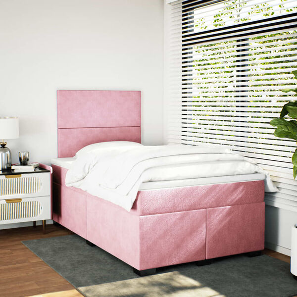 vidaXL Box Spring Bed with Mattress Pink 120x190 cm Small Double Velvet