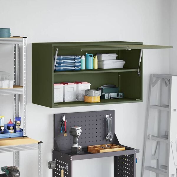 vidaXL Wall Cabinet for Garage with Gas-lift Door Olive green