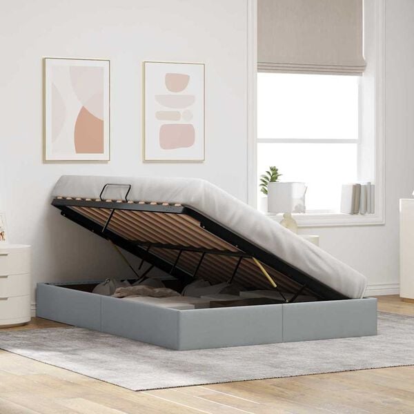 vidaXL Storage Bed with Mattress Light Grey 135 x 190 cm Fabric