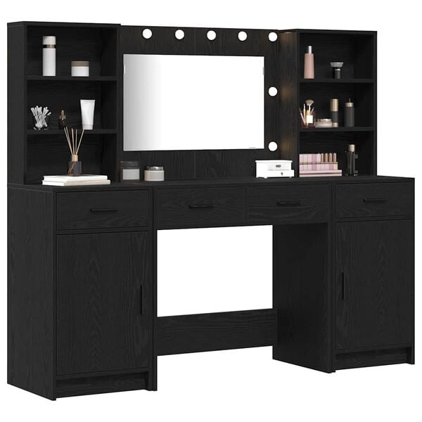 vidaXL Dressing Table Set with Drawer 3 pcs Black Oak Engineered Wood