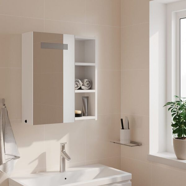 vidaXL Bathroom Mirror Cabinet with LED Light White 45x13x52 cm