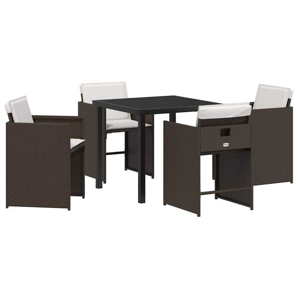 vidaXL Garden Dining Set 5 pcs Brown Poly Rattan