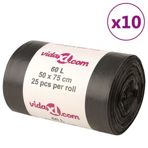 vidaXL Bin Bags 250 pcs Black 60 L
