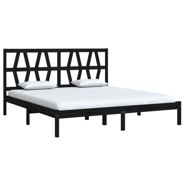 vidaXL Bed Frame without Mattress Black Solid Wood Super King