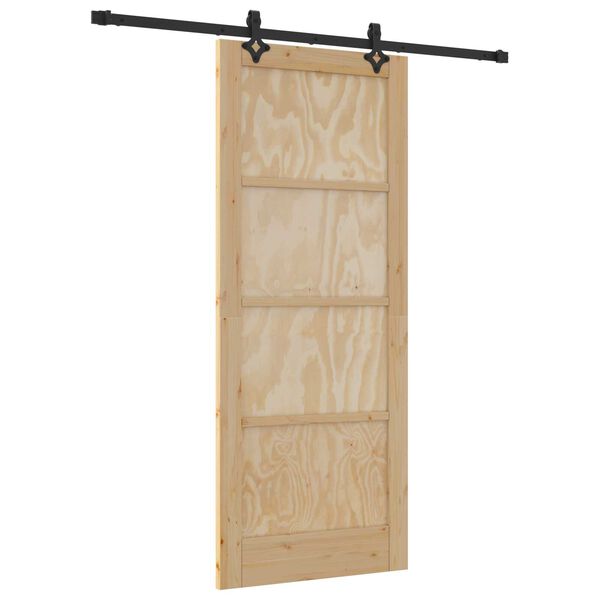 vidaXL Sliding Door Natural and Black 83 x 202 cm Solid Pine Wood