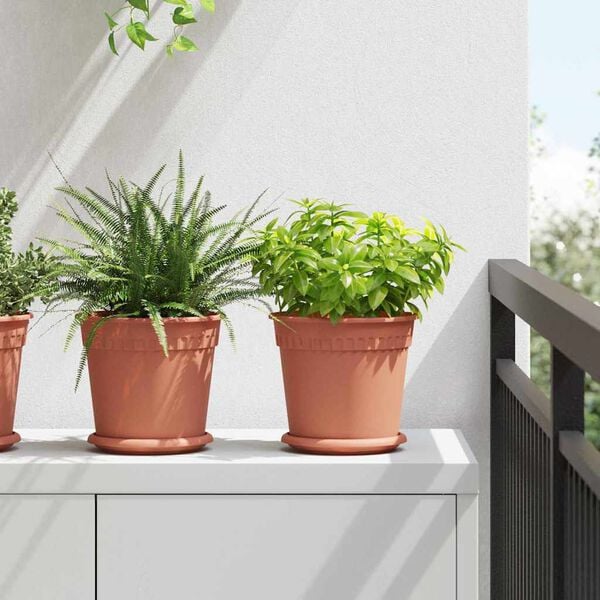 vidaXL Round Flower Pot 24 pcs Brick Red &Oslash; 19 x 16 cm Plastic