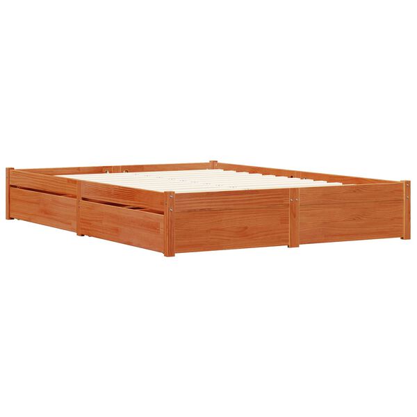 vidaXL Bed Frame with Drawer Wax Brown 140 x 200 cm Solid Pine Wood