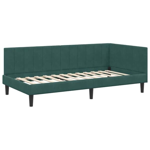 vidaXL Corner Bed Frame Dark Green 90 cm x 200 cm Velvet