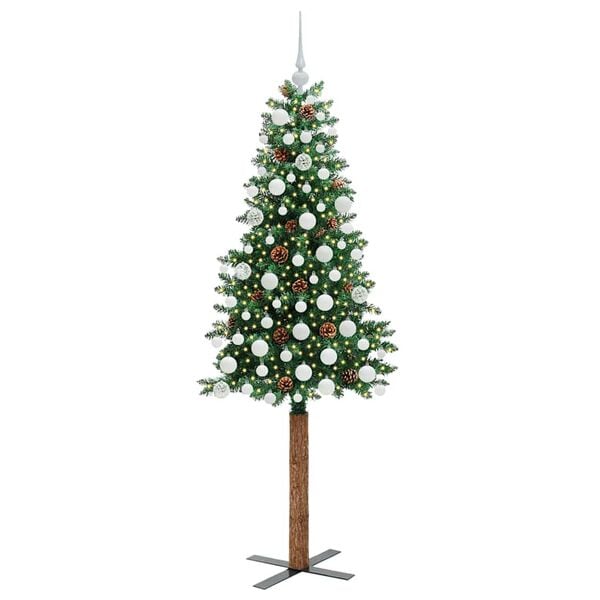vidaXL Slim Christmas Tree Green 180 cm PVC and Solid Pine wood