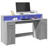 vidaXL Desk with LED Lights Grey Sonoma 160x55x91 cm Engineered Wood