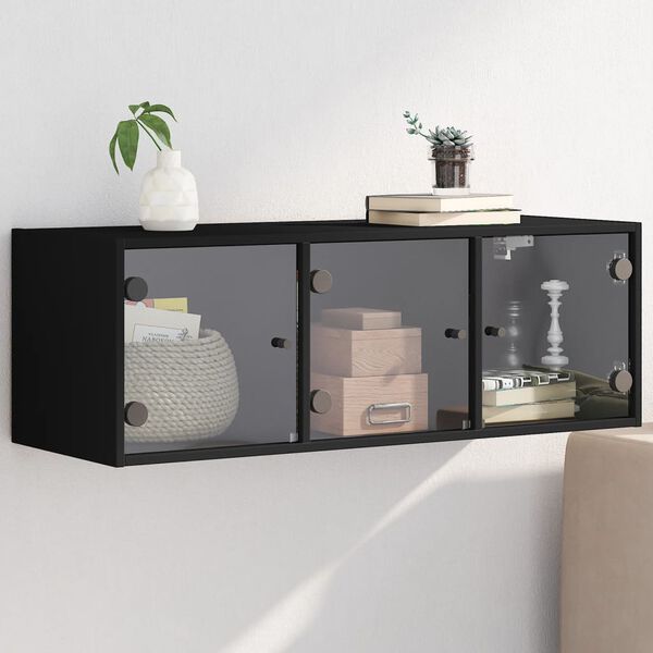 vidaXL Wall Cabinet with Glass Doors Black 102x37x35 cm
