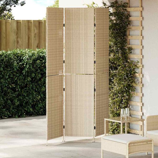 vidaXL Room Divider Folding Manual Beige 146 x 200 cm Poly Rattan