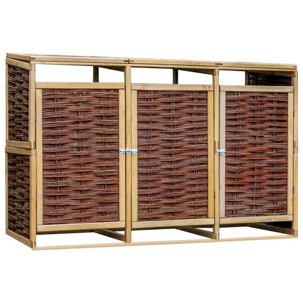 vidaXL Triple Bin Shed Pinewood and Wicker