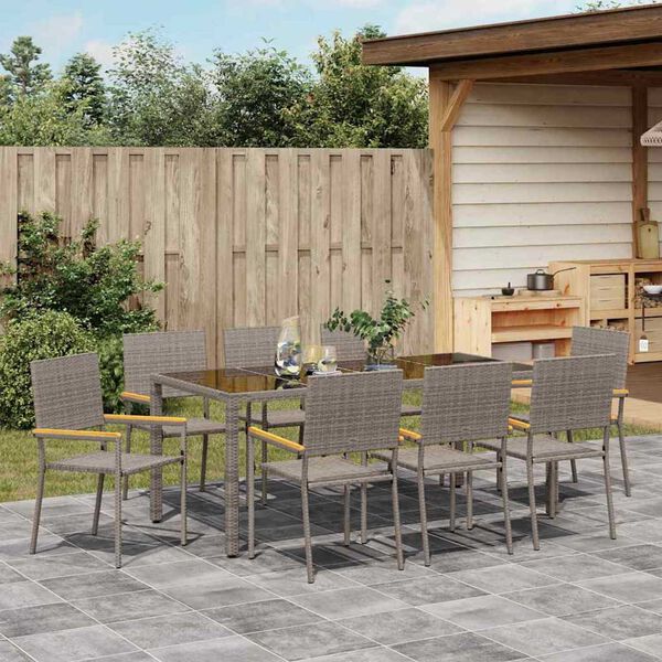 vidaXL Garden Dining Set 9 pcs Grey Poly Rattan