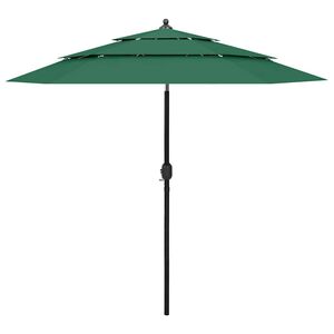 vidaXL Parasol | Green | Polyester | Large | Height-Adjustable | Garden Parasol