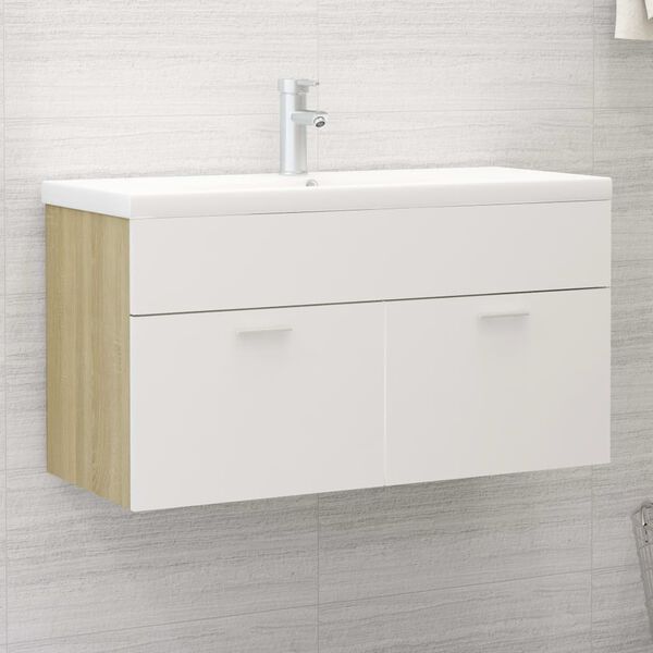 vidaXL Sink Cabinet White and Sonoma Oak 90x38.5x46 cm Engineered Wood