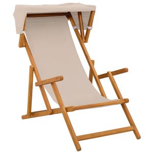 vidaXL Deck Chair 3 Position Solid Eucalyptus Wood Beige