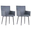 vidaXL Dining Chairs with Armrests 2 pcs Grey Faux Suede Leather