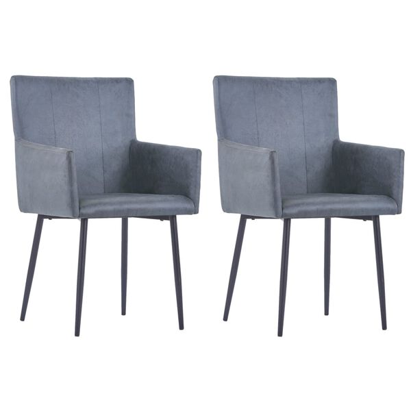 vidaXL Dining Chairs with Armrests 2 pcs Grey Faux Suede Leather