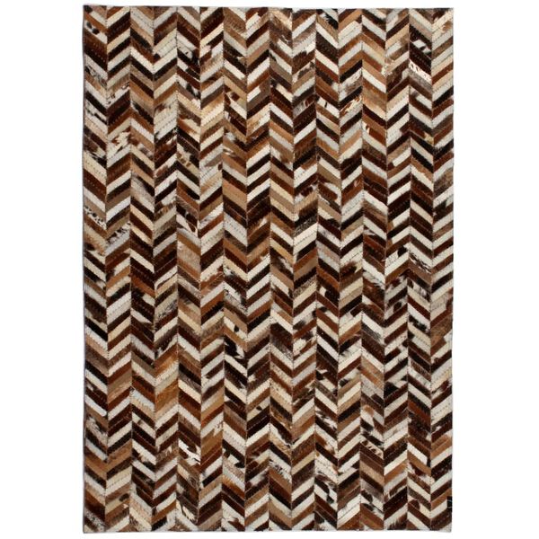 vidaXL Rug Genuine Leather Patchwork 120x170 cm Chevron Brown/White