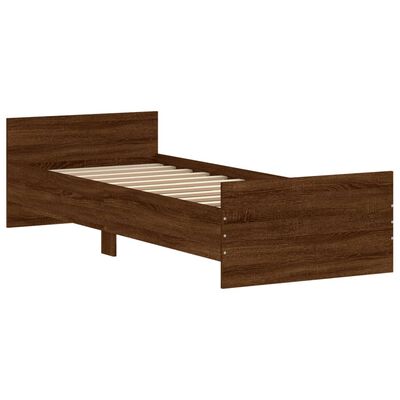 vidaXL Bed Frame Brown Oak 75x190 cm Small Single Engineered Wood