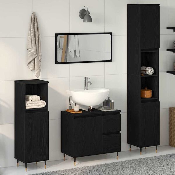 vidaXL Bathroom Furniture Set 3 pcs Black Oak 30 x 30 x 190 cm