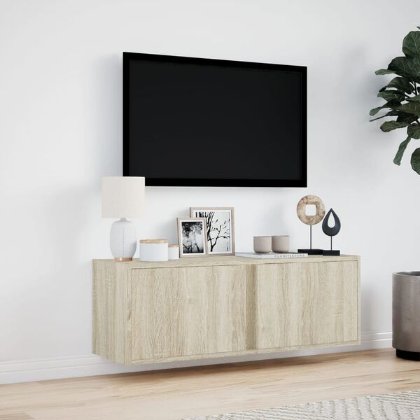 vidaXL TV Wall Cabinet with LED Lights Sonoma Oak 100x31x35 cm