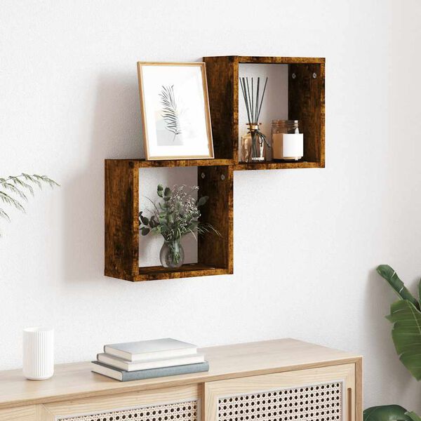 vidaXL Wall Cube Shelves 2 pcs Smoked Oak 30x15x30 cm