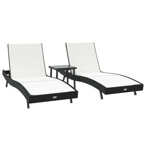 vidaXL Sun Lounger 3 pcs Black and White 197 x 70 x 82 cm Poly Rattan