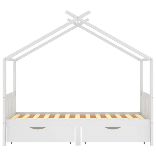 vidaXL Kids Bed Frame with Drawers White Solid Pine Wood 90x200 cm