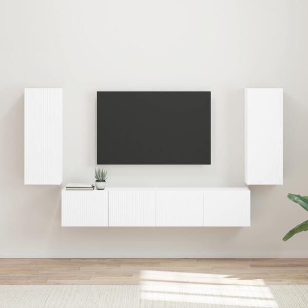 vidaXL TV Wall Cabinet Set Wall-mounted 4 pcs White Engineered Wood
