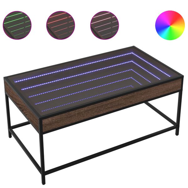 vidaXL Coffee Table with Infinity LED Brown Oak 90x50x41 cm