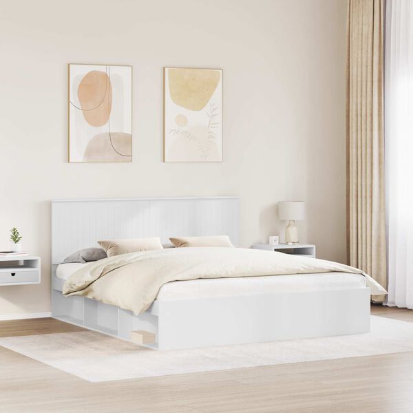 vidaXL Bed Frame with Headboard White 180 x 200 cm Solid Pine Wood