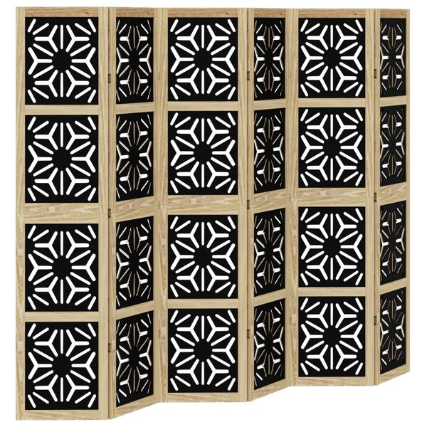 vidaXL Room Divider 6 Panels Brown and Black Solid Wood Paulownia