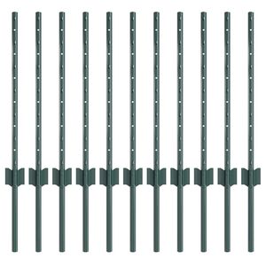 vidaXL Embedded Fence Post 11 pcs Green 100 cm Powder-Coated Steel