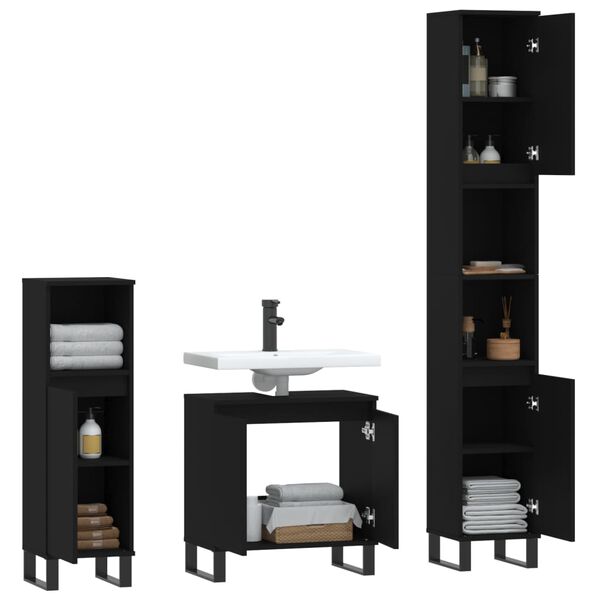 vidaXL 3 Piece Bathroom Cabinet Set Black Engineered Wood
