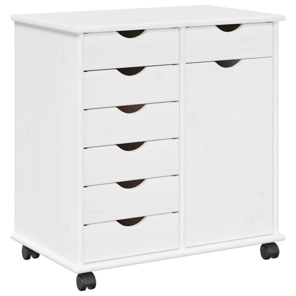 vidaXL Rolling Cabinet White 63.5 x 39 x 65.5 cm Solid Pine Wood