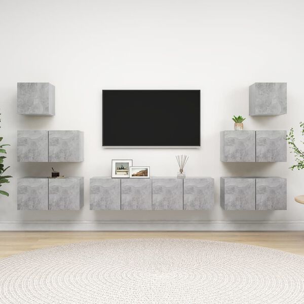 vidaXL 8 Piece TV Cabinet Set Concrete Grey Engineered Wood