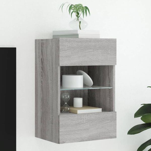 vidaXL TV Wall Cabinet with LED Lights Grey Sonoma 40x30x60.5 cm