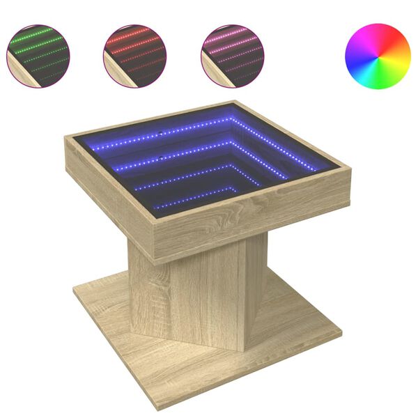 vidaXL Coffee Table with LED Sonoma Oak 50x50x45 cm Engineered Wood