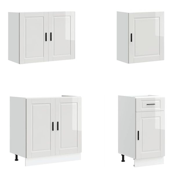 vidaXL 7 Piece Kitchen Cabinet Set Porto High Gloss White Engineered Wood
